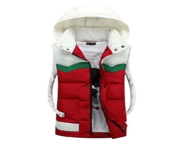 

fallsleeveless hoodie vest green winter stylish waistcoat men casual down cotton padded spliced colors blue red yellow black xxxl5215032, Black;white