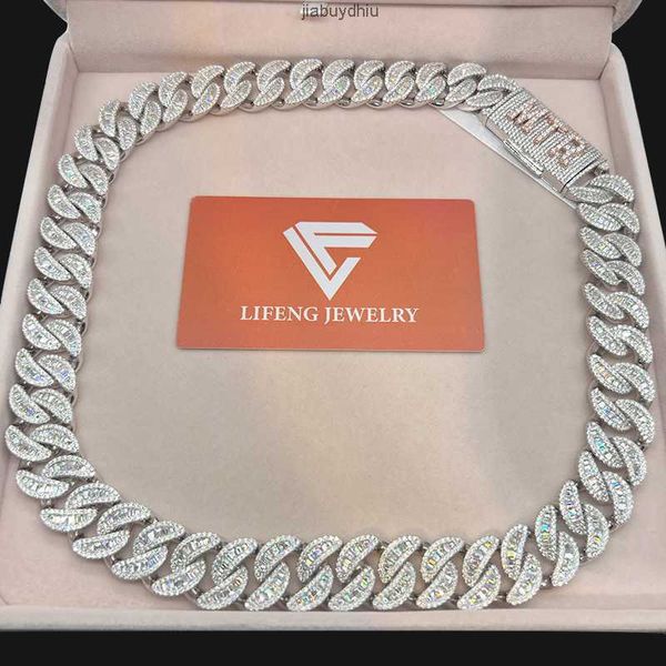 

lifeng jewelry moissanite chain vvs d diamond cuban link iced out hip hop baguette, Silver