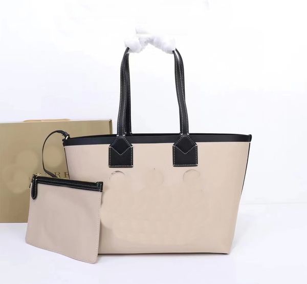 

2023 new Printed Tote Bag B Home Coated Sail Material Durable Classic Handbag Cotton and Leather Material Original Men's and Women's Bag Fashionable Roomy, White