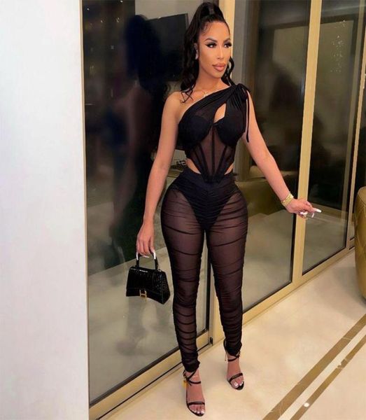 

women039s two piece pants fall clothes mesh sheer set women irregular crop ants sets lounge nightclub streetwear whol1408143, White