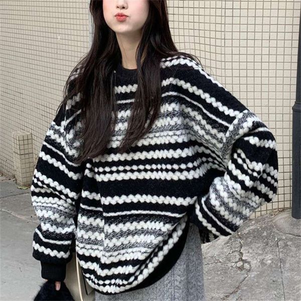 

mid long sweater womens clothing design sense niche autumn and winter style fashionable loose lazy wind top, White;black