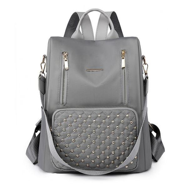 

Factory wholesale women shoulder bag 3 colors outdoor soft and light casual nylon backpacks rivet student backpack daily Joker solid color fashion handbag 6772#, Grey