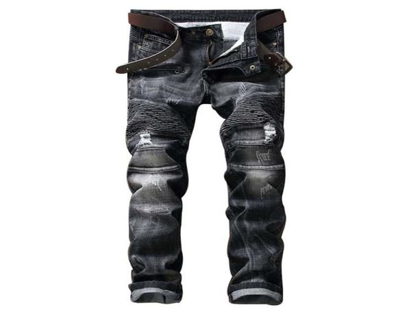 

men039s jeans denim men european and american trend folds fashion straight hip hop pants brand four season mens3565195, Blue
