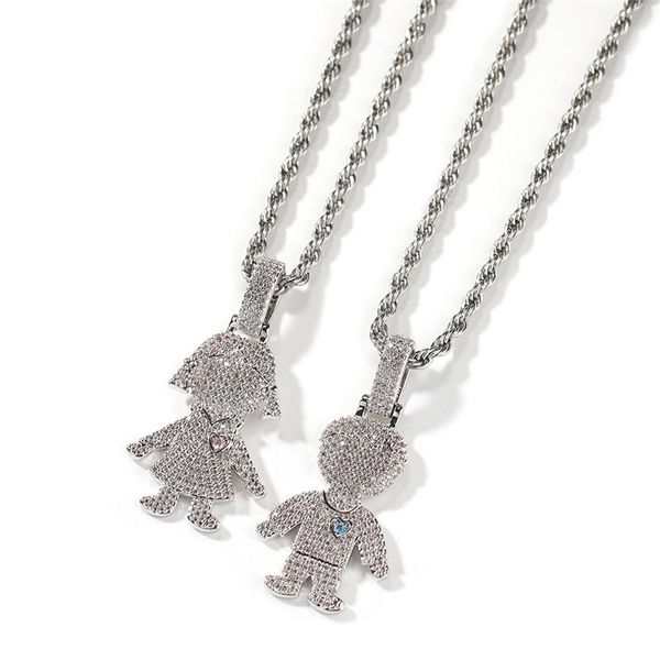 

hip hop iced out cartoon diamond couple pendant necklace birthday gift, Silver