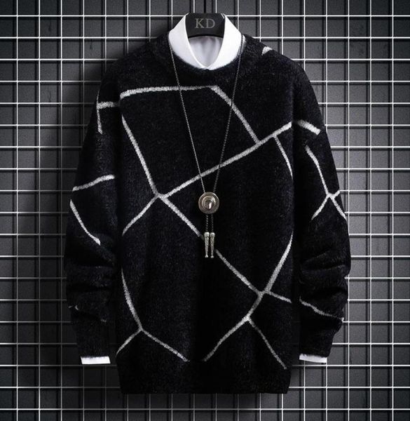 

men039s sweaters fashion mink cashmere sweater men clothes winter mens christmas jumpers thick male pullovers keep warm pull ho1543132, White;black