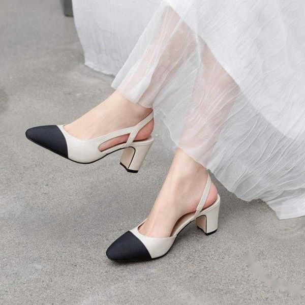 

big women slingbacks shoes high heels natural genuine leather thick high heel cow leather mixed colors pumps ladies 230807, Black