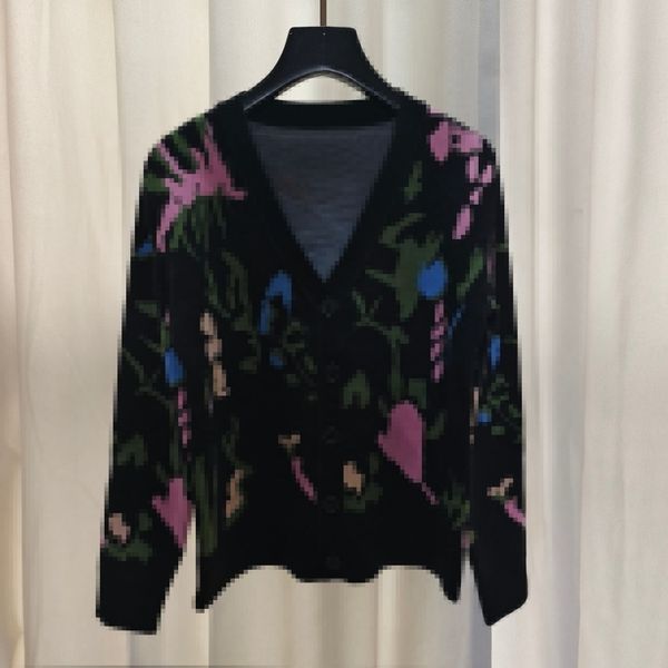 

2023 black floral print women's cardigan brand same style women's sweaters dh012, White;black
