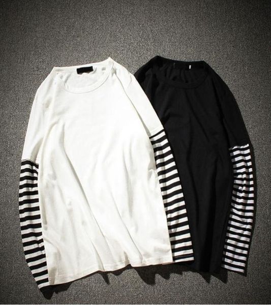 

hip hop long sleeve tshirts men oneck striped patchwork t shirt men fashion casual comfortable t shirts spring autumn1088148, White;black
