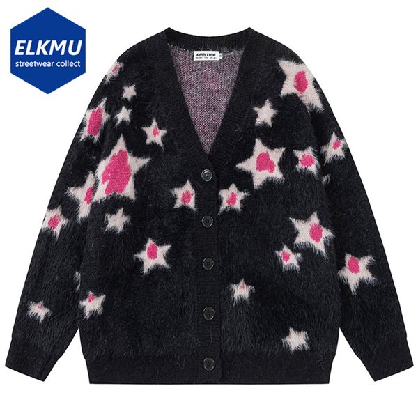 

men's sweaters men vintage star sweater knit cardigan fall winter loose sweater y2k harajuku oversized hip hop streetwear sweater black, White;black