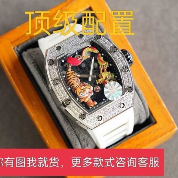 

milles watches richads mille mens business bucket full automatic blue fashion trend precision steel band diamond glow dragon tiger, Slivery;golden