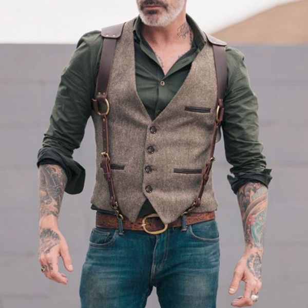 

mens vests suit vest herringbone v neck business formal dress waistcoat for wedding or tuxedo 230829, Black;white