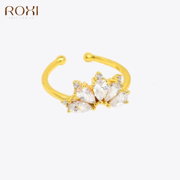 

wedding rings roxi crystals crown open 24k solid gold for women adjustable ring 925 sterling silver engagement jewelry 230830, Slivery;golden