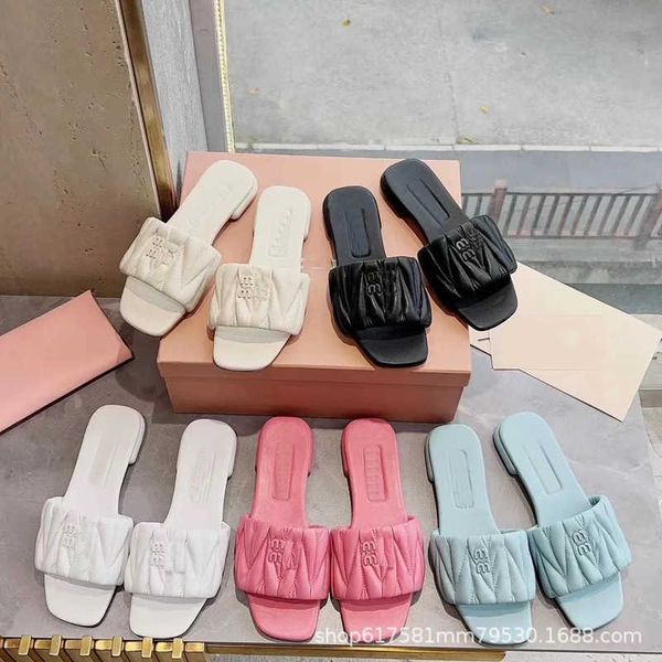 

designer slippers miui slipper flip slippers women's candy color flat bottom slippers hair outdoor slides dm75