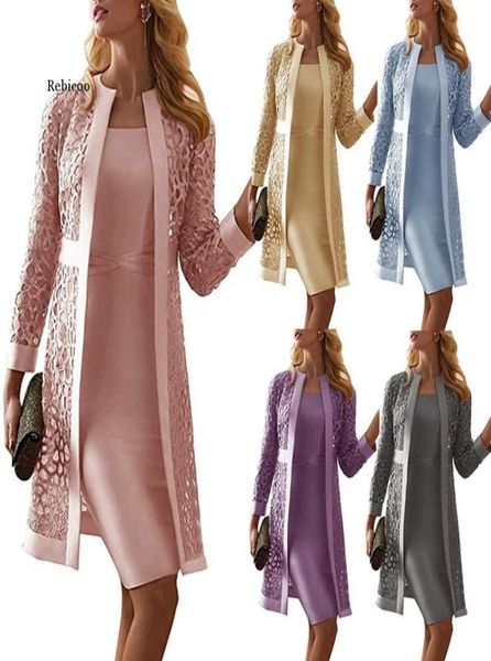 

casual dresses women mother of the bride long sleeve knee length jacket formal party evening gown dress6770926, Black;gray
