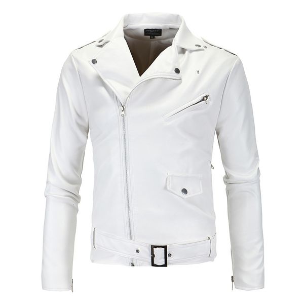 

men's leather faux leather mens leather jackets white black casual lapel slim fit diagonal zipper motorcycle pu leather jacket coat men