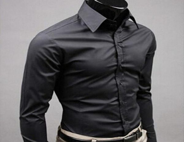 

men shirt long sleeve fashion mens casual shirts cotton solid color business slim fit social camisas masculina3038512, White;black