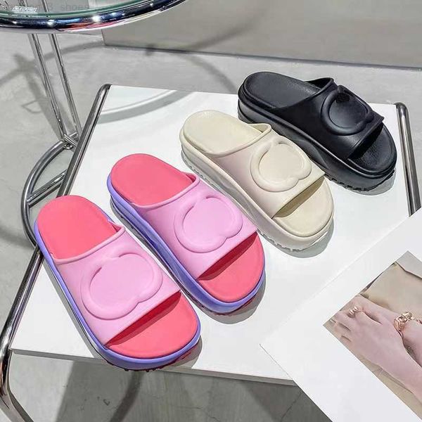 

luxury g slippers italy perforated slip on sandals platform rubber mules slipper women beach sandal thick thin bottom slides designer slide, Black