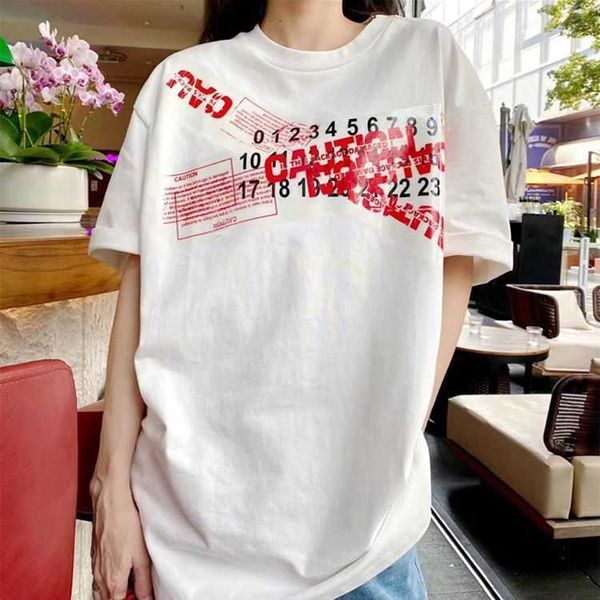 

designer t shirt margielas mm6 23ss summer new margiel magilla adhesive tape printing couple loose fashion short sleeve yimc 8iap, White;black