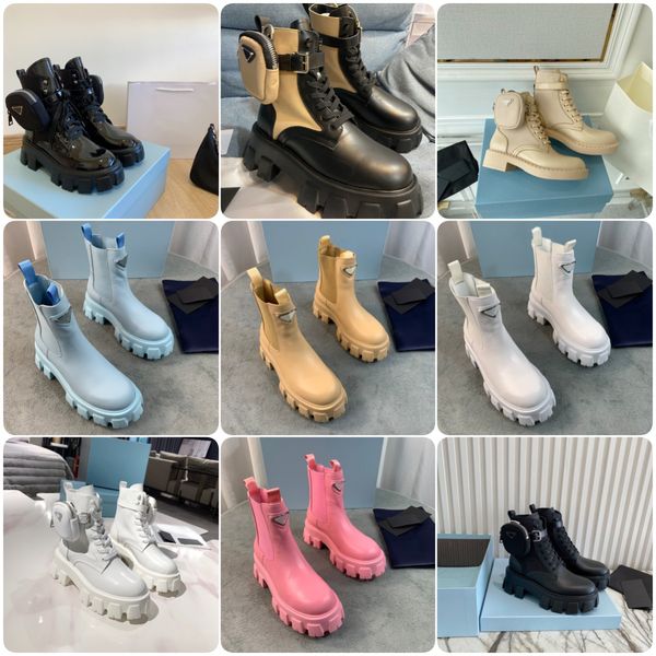 

designer boots monolith polish pouch ankle boots black brushed leather and nylon desert beige white women booties