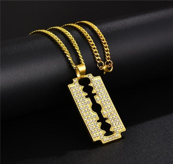 

fashion men blade pendant necklace hip hop jewelry full rhinestone iced out design 18k gold plated 60cm long chain punk necklaces 5099987, Silver