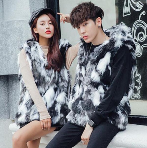 

brown men short faux fur vest thicken warm clothing personality slim male sleeveless faux leather vests mens autumn winter b2633910780, White;black