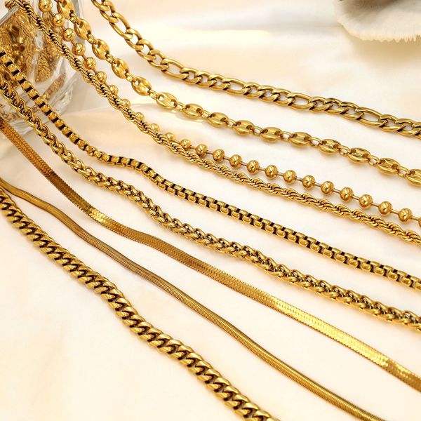 

european and american ins style personalized minimalist titanium steel necklace 18k gold-plated stainless steel cuban chain snake bone chain, Silver