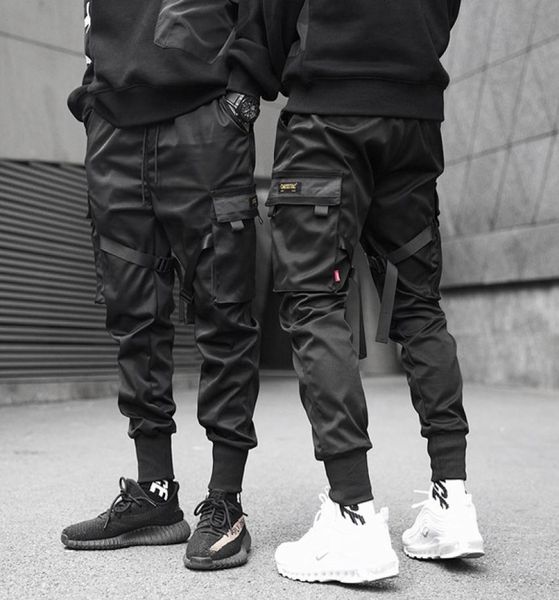 

men039s pants side pockets hip hop patchwork cargo fashion trousers7499468, Black