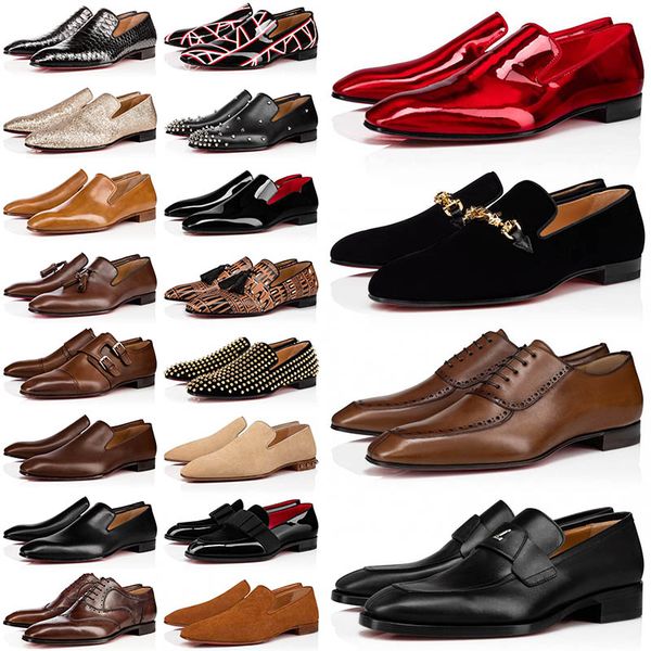 

2023 3a+ mens christians red bottoms shoes leather spike patent rivets slip on plate-form luxurys men skate low louboutins bottom shoe with