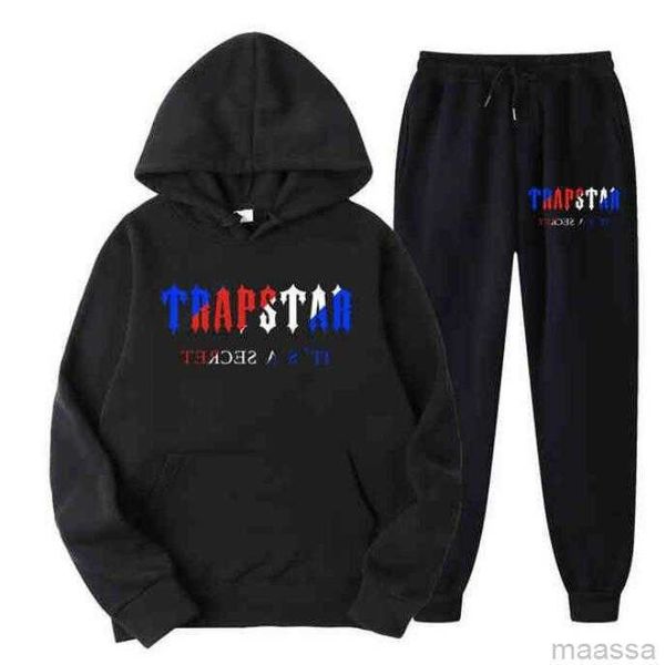 

tracksuit trapstar brand printed sportswear men's t shirts 16 colors warm two pieces set loose hoodie sweatshirt pants joggingzbyz, Black