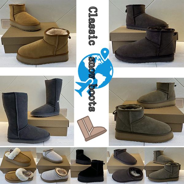 

2023 snow boots women classic wgg ultra mini platform bootslip-on les petites suede wool blend comfort, Black