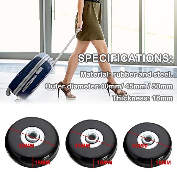 

bag parts accessories 4pcs black mute luggage suitcase replacement wheels axles repair kit dia. 40mm/45mm/50mm inline skate wheels with bear