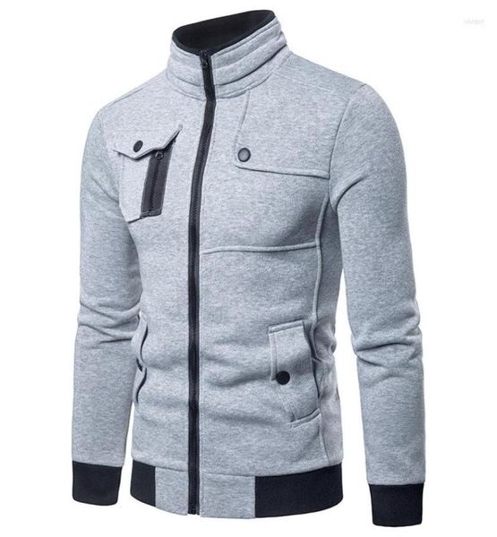 

men039s hoodies men39s stand collar coat sweater multi pocket european long sleeve solid color zipper jackets simple casual 6930765, Black