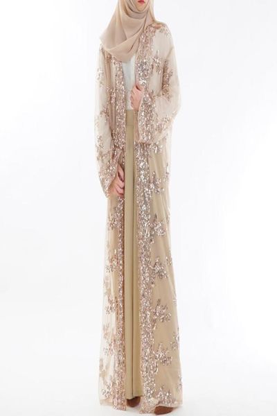 

fashion women sequin embroidery lace perspective abaya muslim women long cardigan chiffon blouse turkish islamic clothing a8706574478, Red
