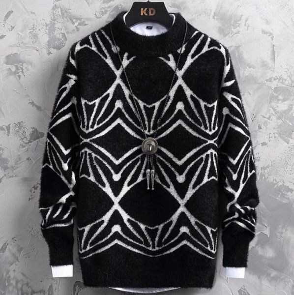 

men039s sweaters 2021 winter fashion mink cashmere sweater men thick warm christmas jumper half turtleneck male pullover4161739, White;black