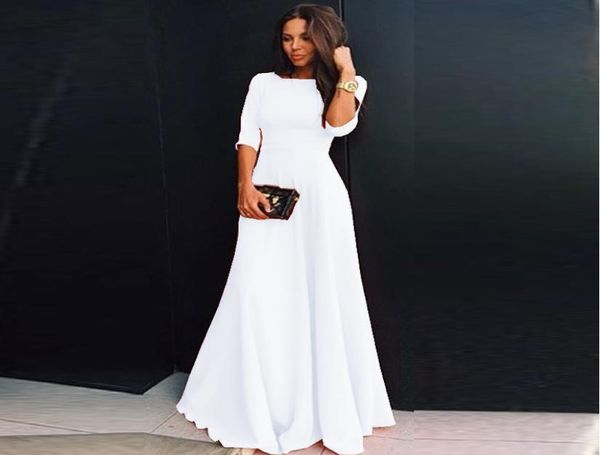 

summer women chiffon dress elegant three quarter sleeve long dresses white black evening party dresses robe femme vestidos3698889, Black;gray