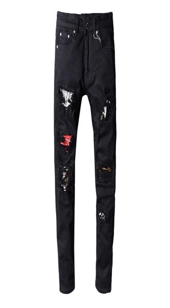 

new style men039s distressed jeans destroyed badge pants ribbed patches blue skinny biker jeans slim trousers size streetwear286542463