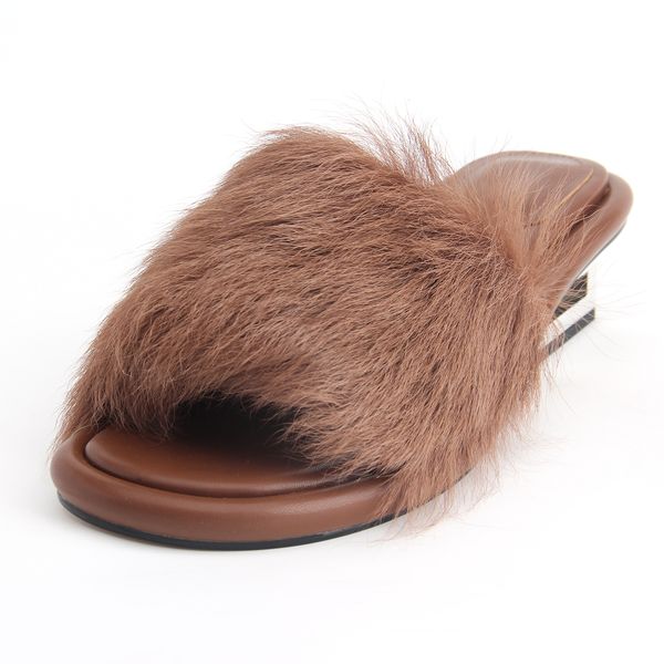 

sandals italian designer women s mid heel real leather mink slippers horsehair luxury comfortable casual fashion mules 230830, Black