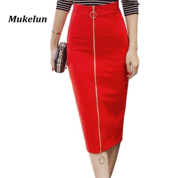 

women office skirt plus size casual high waist mid calf long elegant stretch zipper bodycon red pencil skirts s5xl 2106101943872, Black