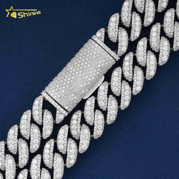 

factory wholesale white gold plated iced out cuban necklace 16mm prong cuban link chain necklace moissanite diamond cuban chain, Silver