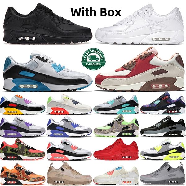 

with box max 90 running shoes men women triple black white gum bacon infrared og volt green camo batman surplus cool wolf grey mens trainers