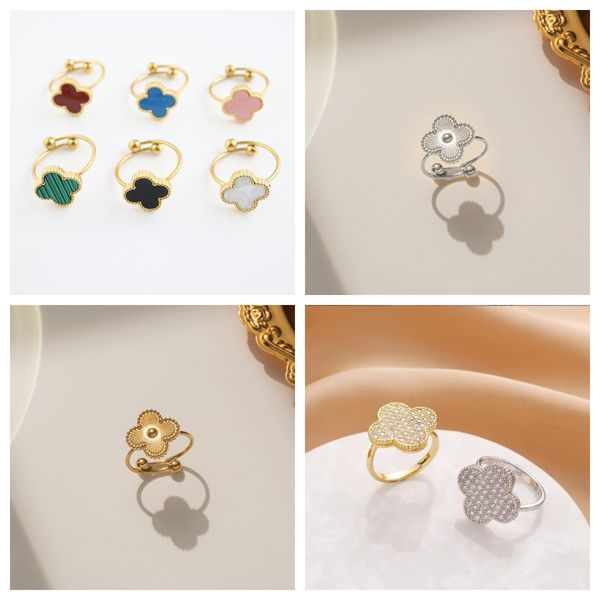 

fashion 18k gold plated designer jewelry 4/four leaf clover ring opening ring adjustable classic flower ring rings wedding party gift 18styl, Silver