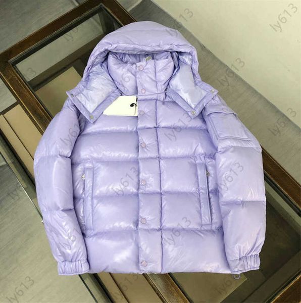 

monclears jacket designer hoodie puffer jackets crafted from shiny lacquered nylon with a detachable hood short down jacket in lavender purp, Black
