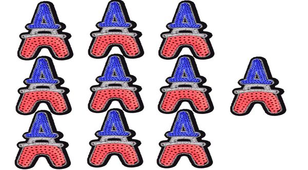 

10pcs sequined eiffel tower patch for clothing bags iron on embroidery patches for dress jeans diy sew on embroidery badge sequine1570045, Black
