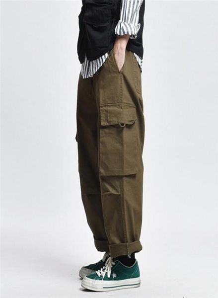 

multi pocket cargo pants men baggy elastic waist work pants mens safari style solid color casual wide leg trousers7875363, Black