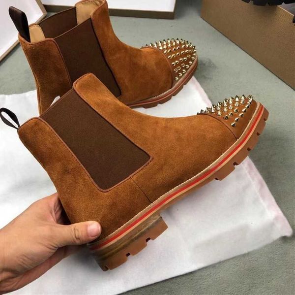 

boots casual style famous winter brand men's ankle melon strass spikes boot calfskin rubber booties lug sole man booty elegant party we, Black