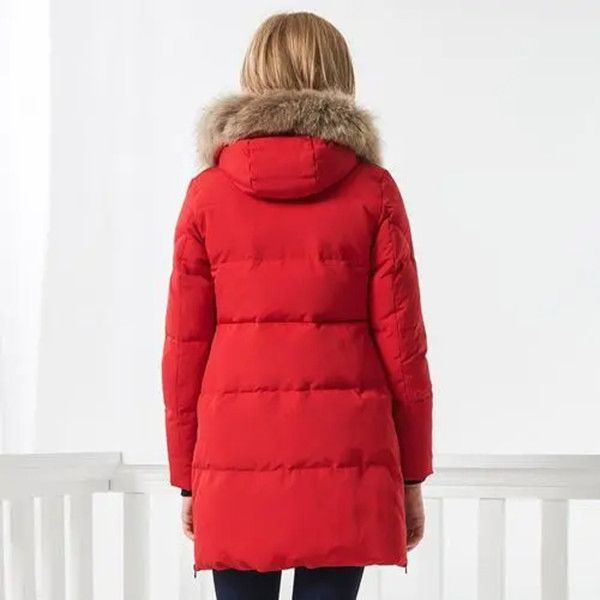 

womens fur collar down jacket mid-length slim puffer jackets epaulette decoration white duck down filling quality outerwear designer overcoa, Black