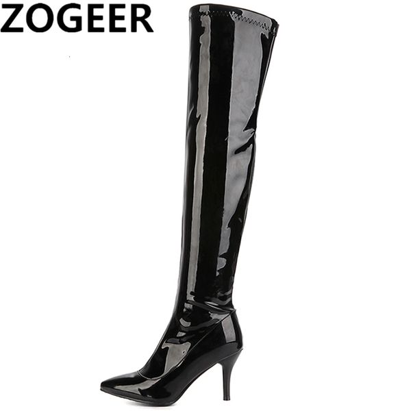 

boots thigh high boots women red white black fashion over the knee boots patent nightclub dance ladies long shoes large size 48 230829