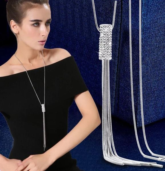 

silver color round tassel necklaces sweater chain fashion personality simple metal chain long necklace pendant gift3953134