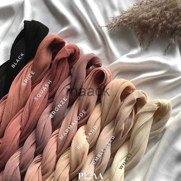 

scarves solid pleated chiffon scarf stripe muslim women hijab wrinkle shawls wrap woman plain crinkle turbante long headband maxi wrap hkd23, Blue;gray