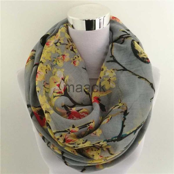 

scarves new magpie bird print viscose match ipek esarp loop scarves flower infinity scarf spring wraps ring scarf for women hkd230830, Blue;gray